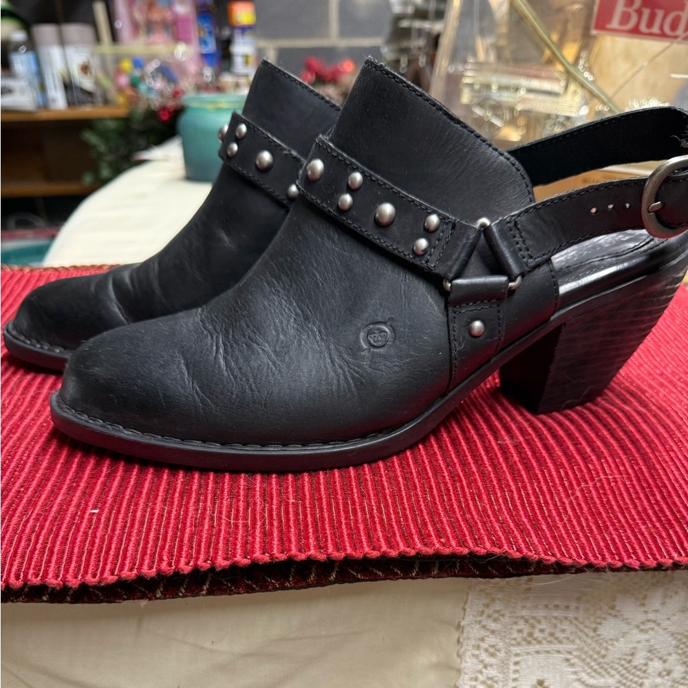 Born Black Leather Studded Clogs